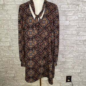 Elegant retro 70s paisley Patterned Long Sleeve Dress size large boho